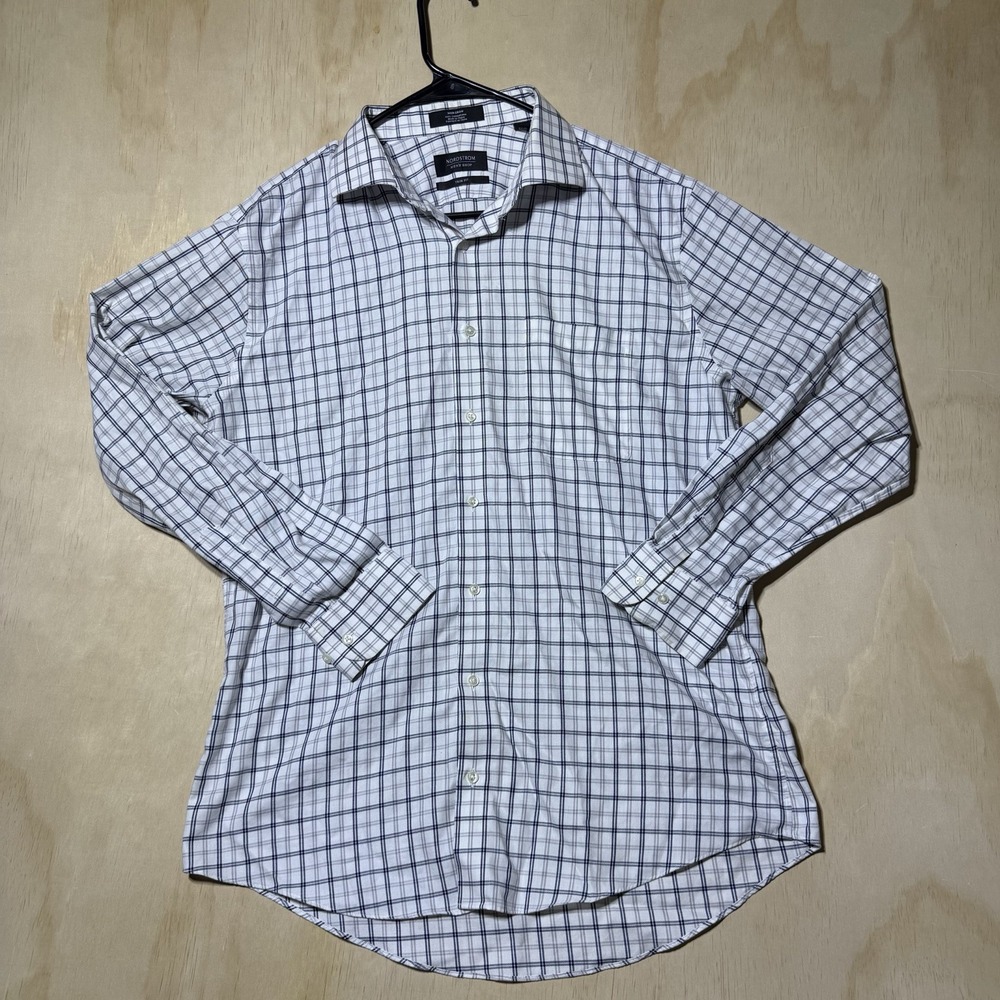 Nordstrom Men’s Dress Shirt 16.5 34/35 Trim Fit Non Iron Cotton Plaid Blue